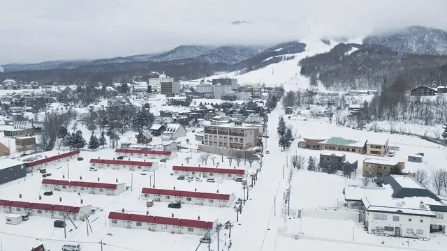 雪に覆われた山間の町並み