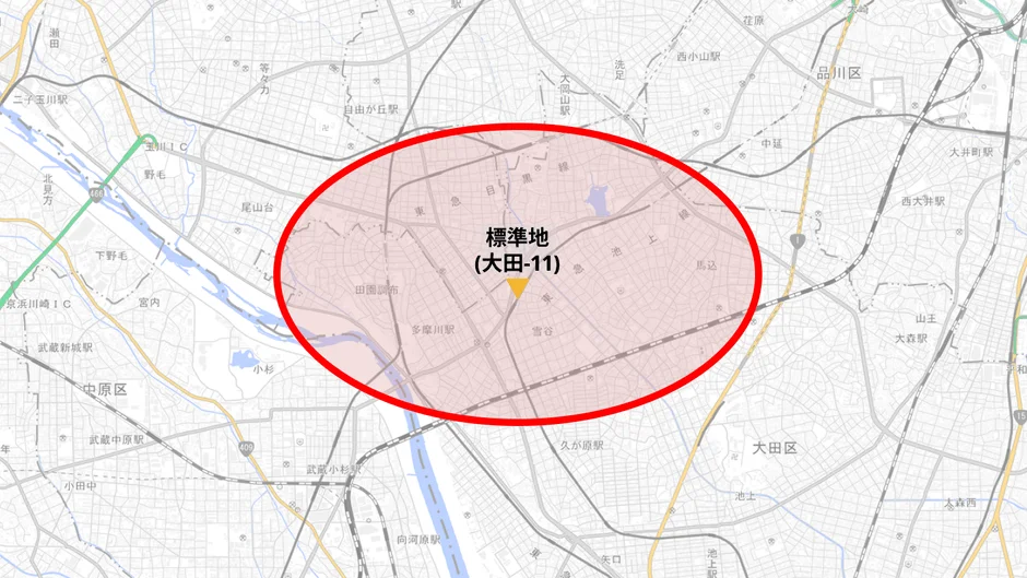 抽出エリア（東京都大田区南雪谷）