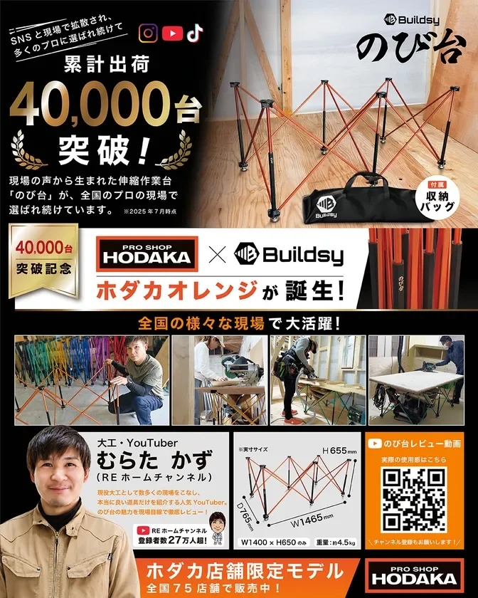 プロも納得の伸縮作業台「のび台」累計4万台突破！ホダカ限定「ホダカオレンジ」でリフォームやDIYがもっと快適に！