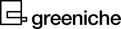 画像には、緑色の四角いロゴと「greeniche」というブランド名が黒い文字で書かれています。シンプルでモダンなデザインです。