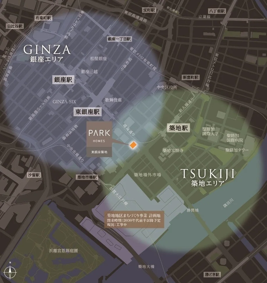 東京の銀座・築地エリアの地図