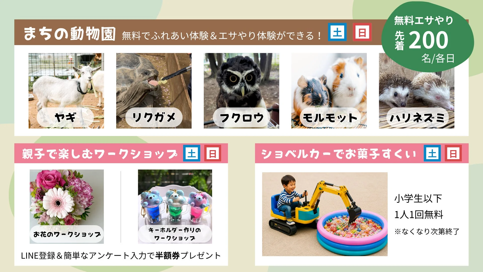 ふれあい動物園やワークショップ