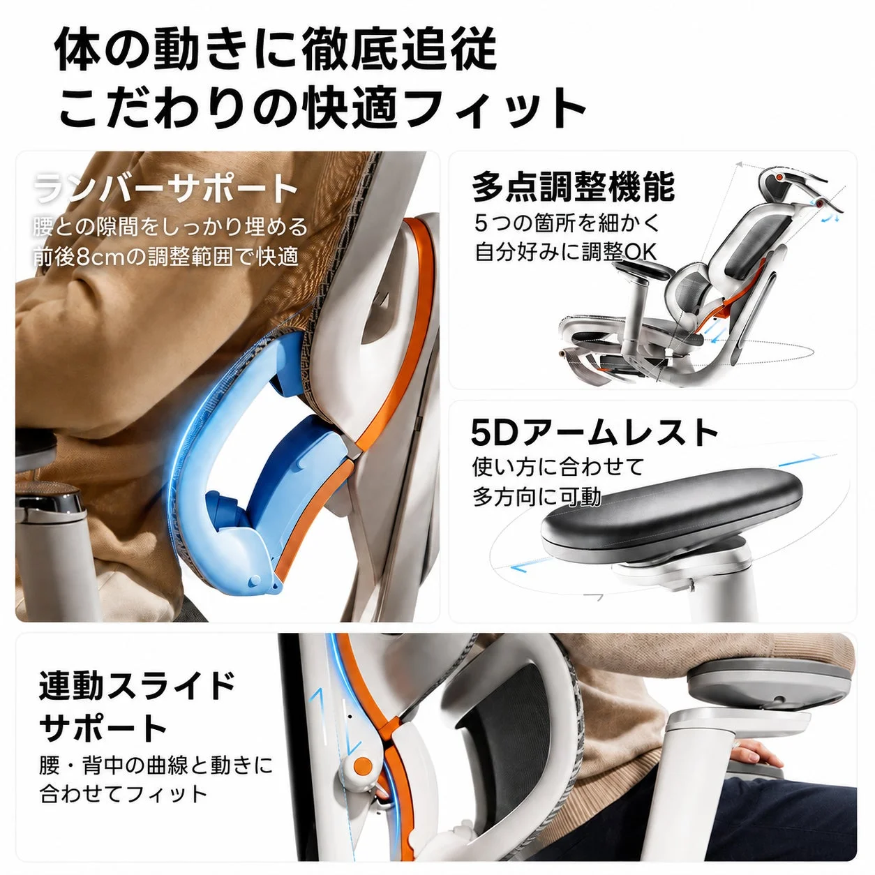 体の動きに徹底追従する快適フィットを実現した高機能チェア
