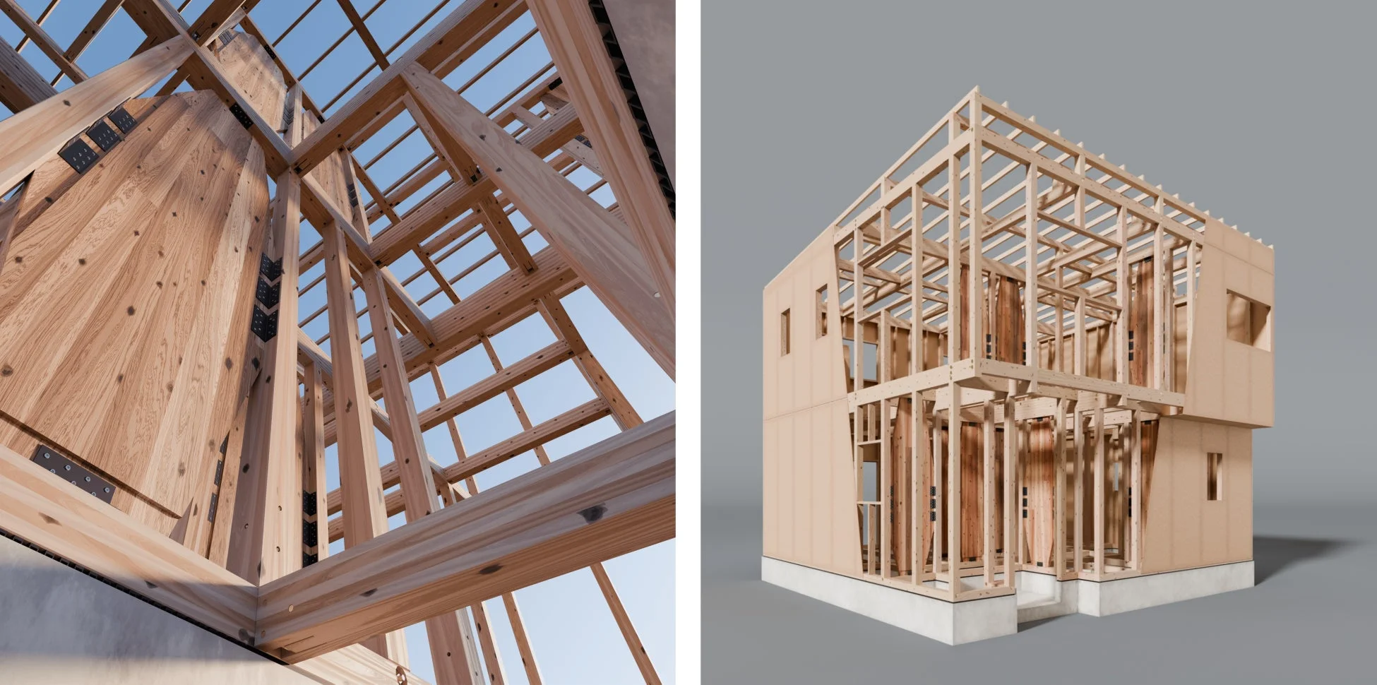 木造住宅の建築途中の様子