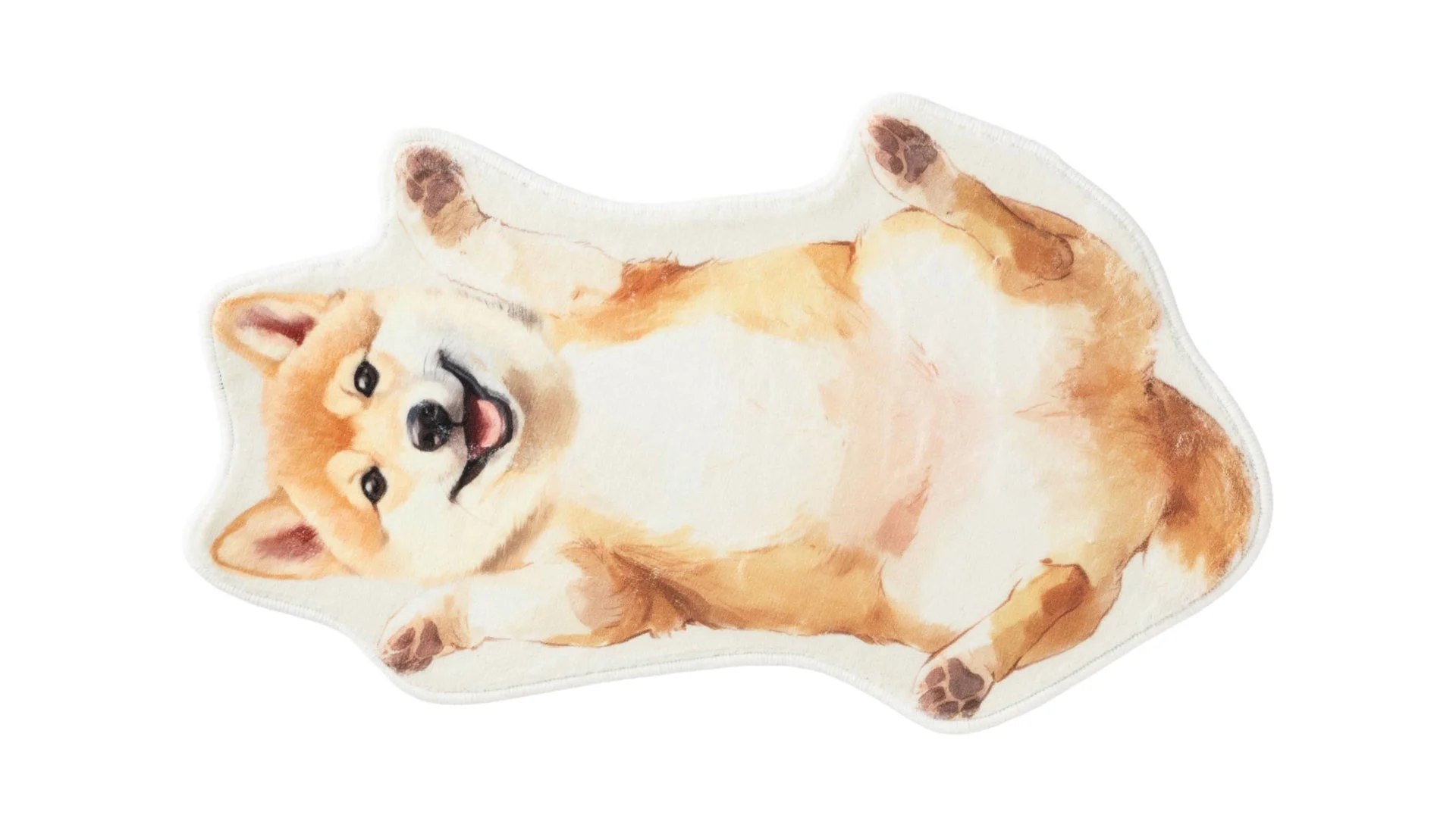笑顔を見せている柴犬が描かれたマット