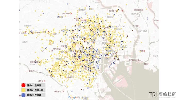 東京の在庫増減マップ