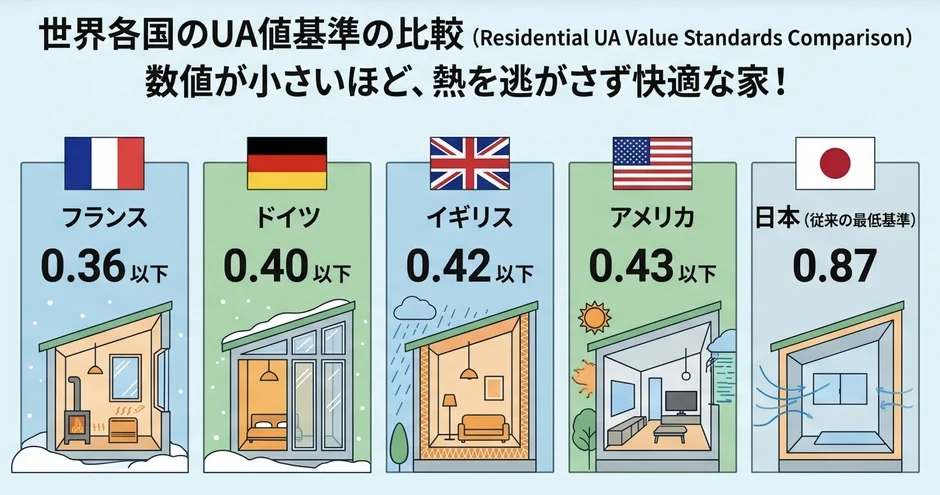 世界各国のUA値基準の比較