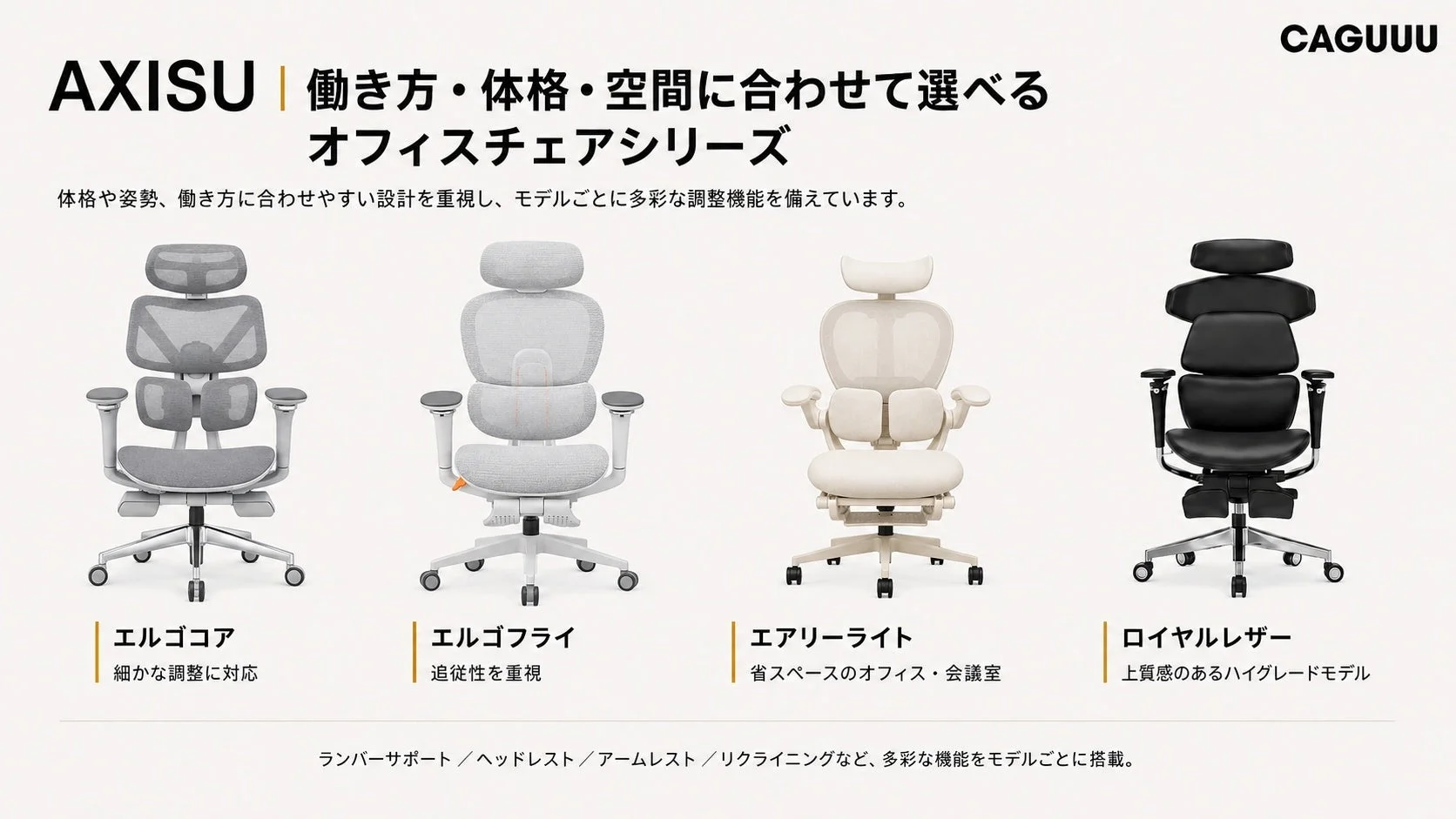 AXISUオフィスチェアシリーズを紹介する画像