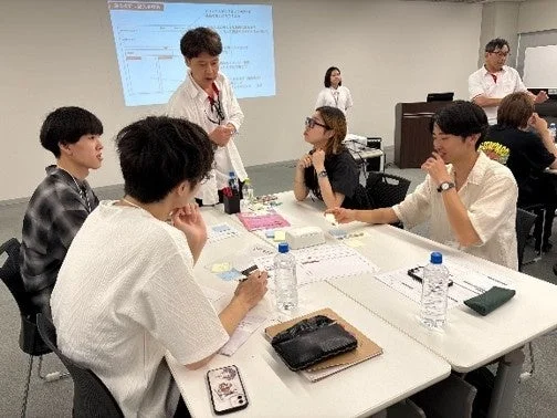 ワークショップで議論する学生と講師