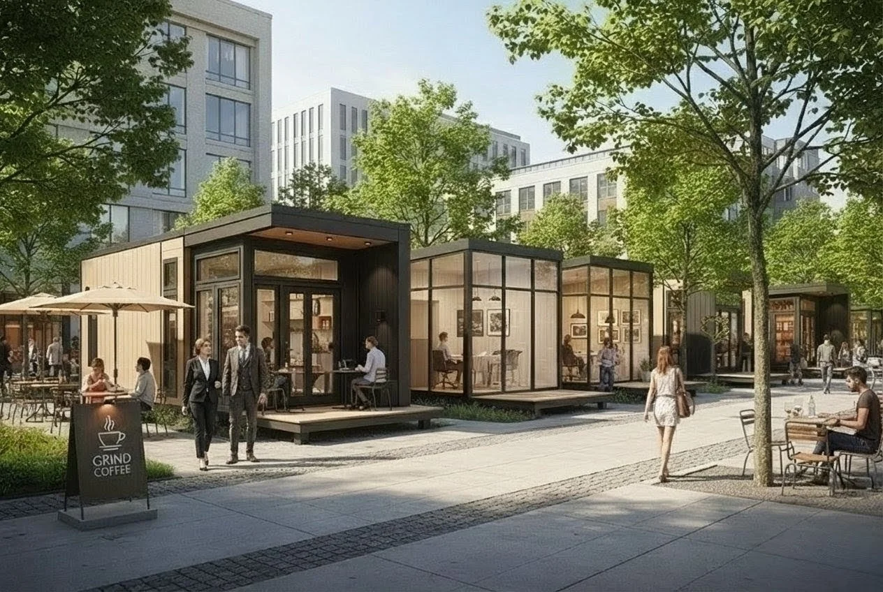 現代的なデザインの屋外商業空間