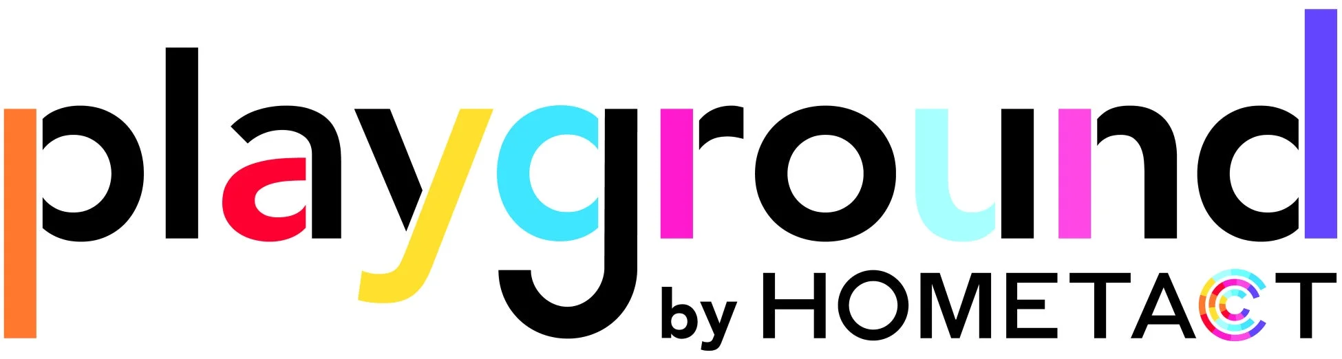 「playground by HOMETACT」という文字が書かれたロゴ画像です。「playground」の文字は様々な色で表現され、その下に「by HOMETACT」と黒い文字で書かれています。