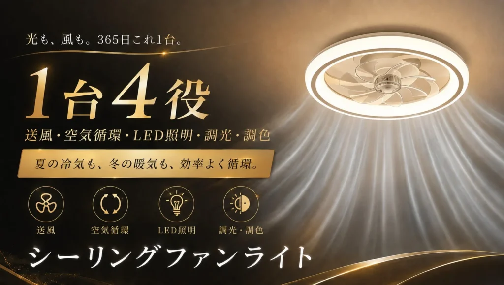 【新発売】1台4役で快適な暮らし！360°気流の「シーリングファンライト」がMakuakeに登場