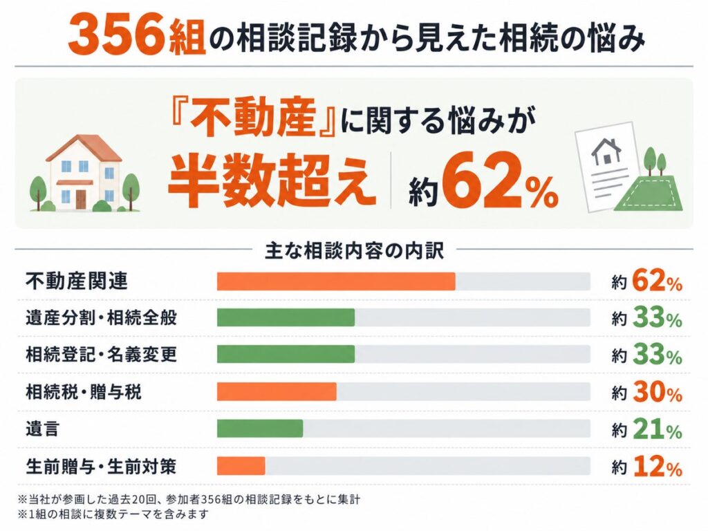 相続相談参加者356組を分析 「不動産」に関する悩みが半数超